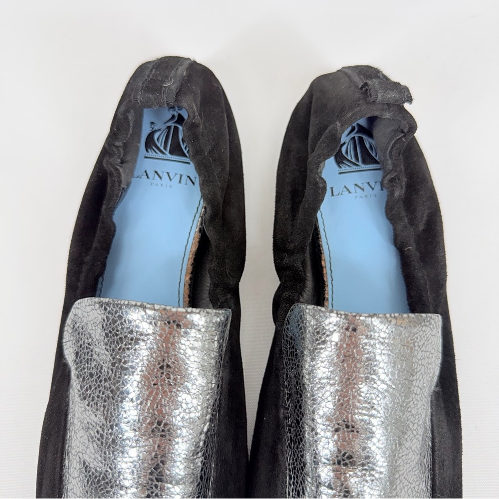 Lanvin Women’s size 38.5 Black Suede Gunmetal Loafers - Picture 5 of 12